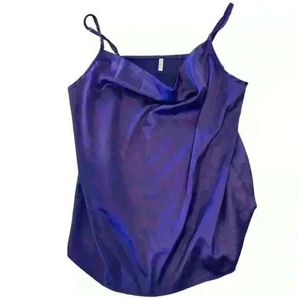 Satin dark purple, super soft cowlick spaghetti strap tank top corporate office - Picture 2 of 3